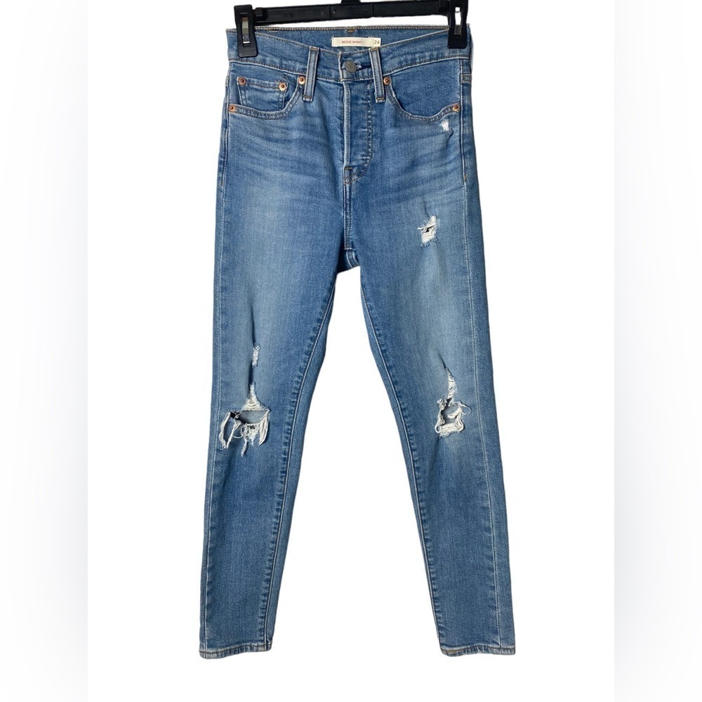 Levi's Wedgie Skinny High Rise Distressed Button Fly Jeans Womens 24